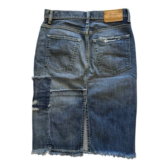 Polo Ralph Lauren Patchwork Vintage Denim Midi Skirt 2 - Picture 3 of 10